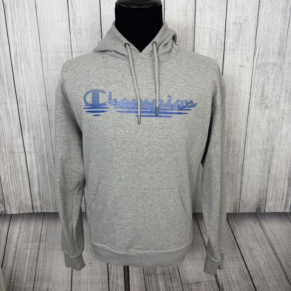Champion Men's Large Gray Chasing Waves Logo Cotton Blend Pullover Hoodie